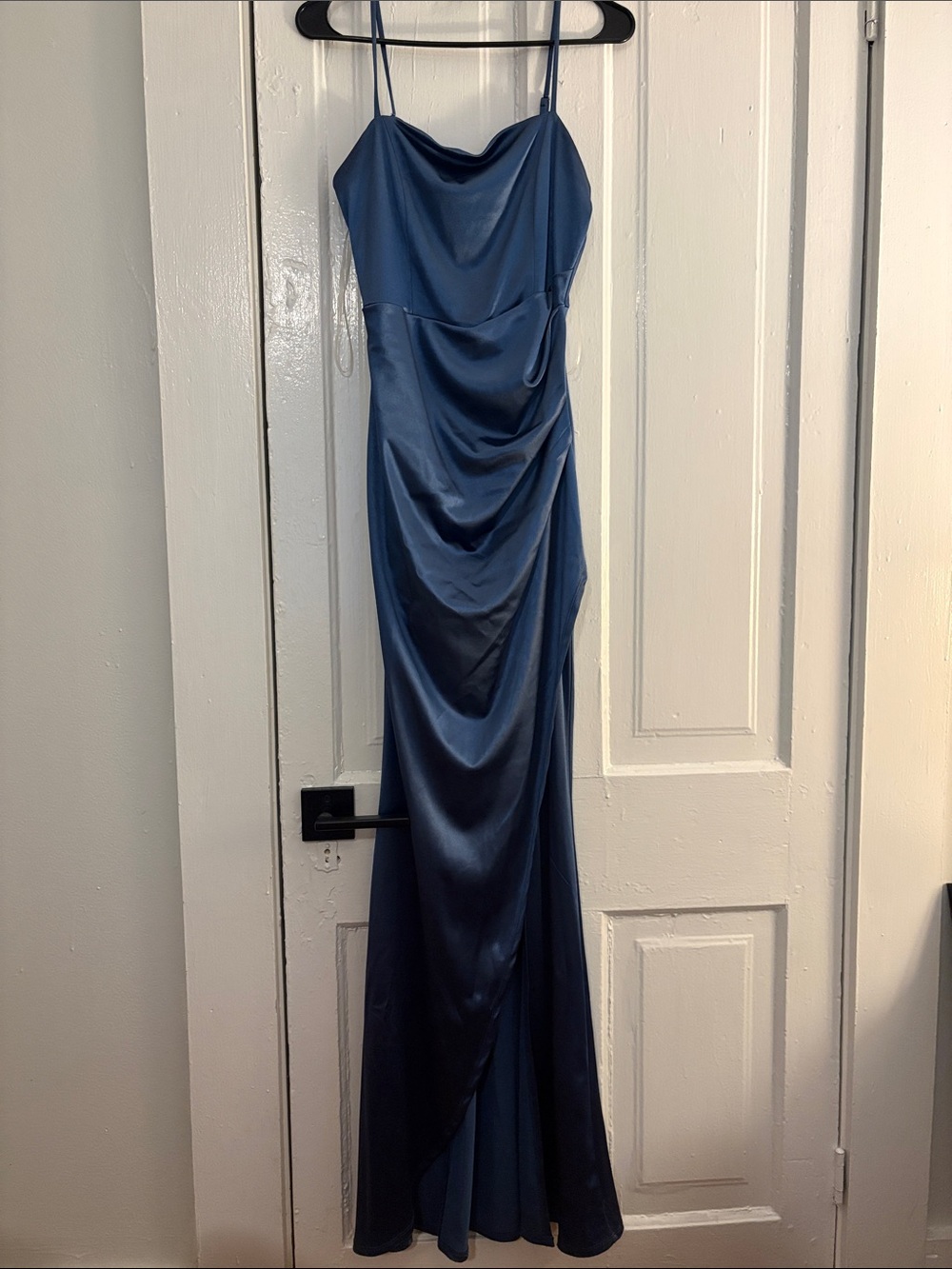 Satin Rushed Gown in Cobalt Blue